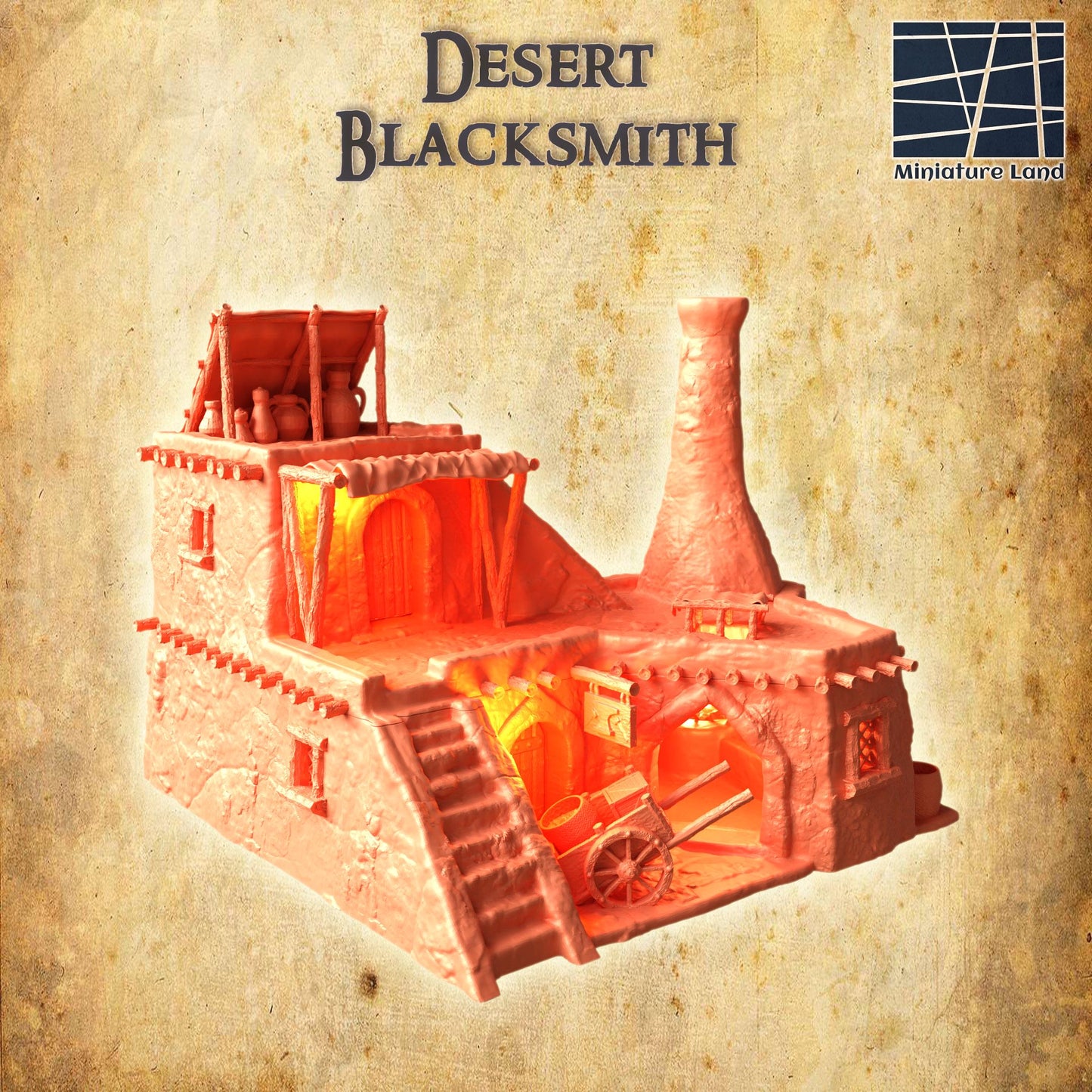 Desert Blacksmith - Tabletop Terrain - 28 MM, Tabletop 3D Printed Terrain by MiniatureLand, Perfect for Wargaming and RPGs