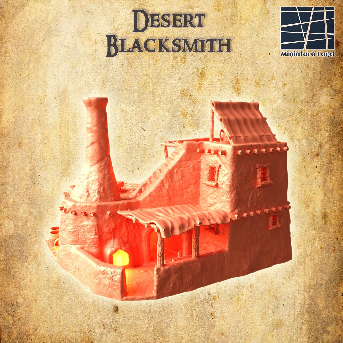 Desert Blacksmith - Tabletop Terrain - 28 MM, Tabletop 3D Printed Terrain by MiniatureLand, Perfect for Wargaming and RPGs
