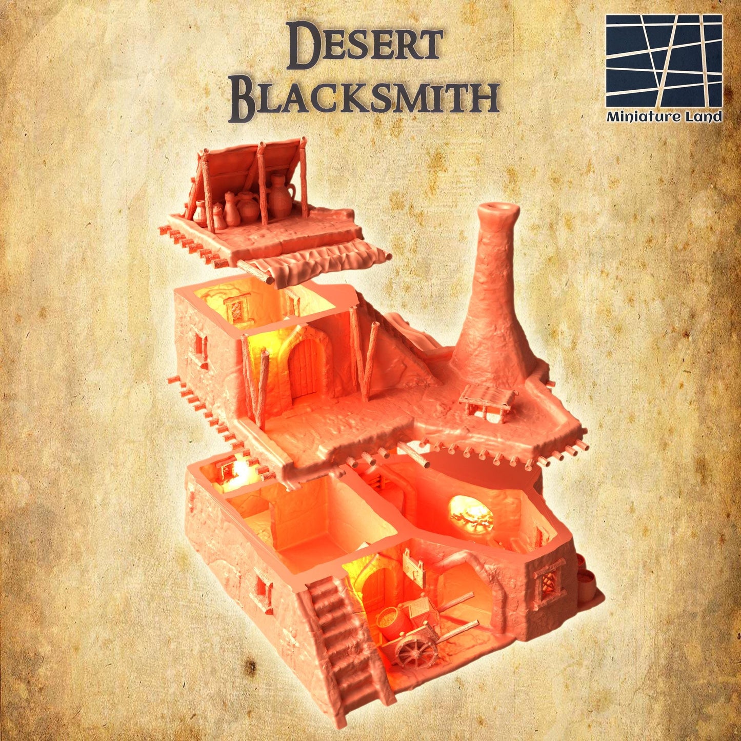 Desert Blacksmith - Tabletop Terrain - 28 MM, Tabletop 3D Printed Terrain by MiniatureLand, Perfect for Wargaming and RPGs