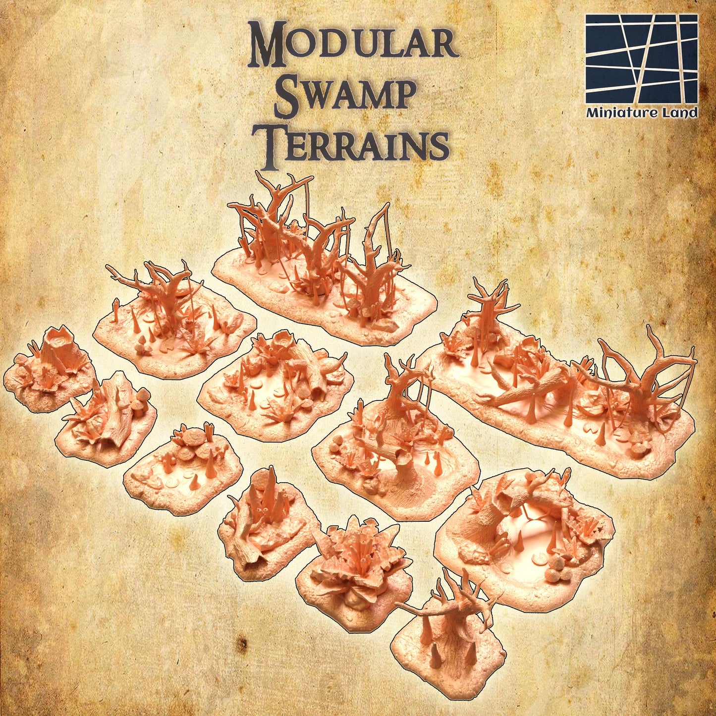 Swamp Terrain - Tabletop Terrain - 28 MM, Tabletop 3D Printed Terrain by MiniatureLand, Perfect for Wargaming and RPGs