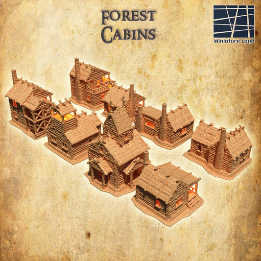 Forest Cabins - Tabletop Terrain - 28 MM, Tabletop 3D Printed Terrain by MiniatureLand, Perfect for Wargaming and RPGs