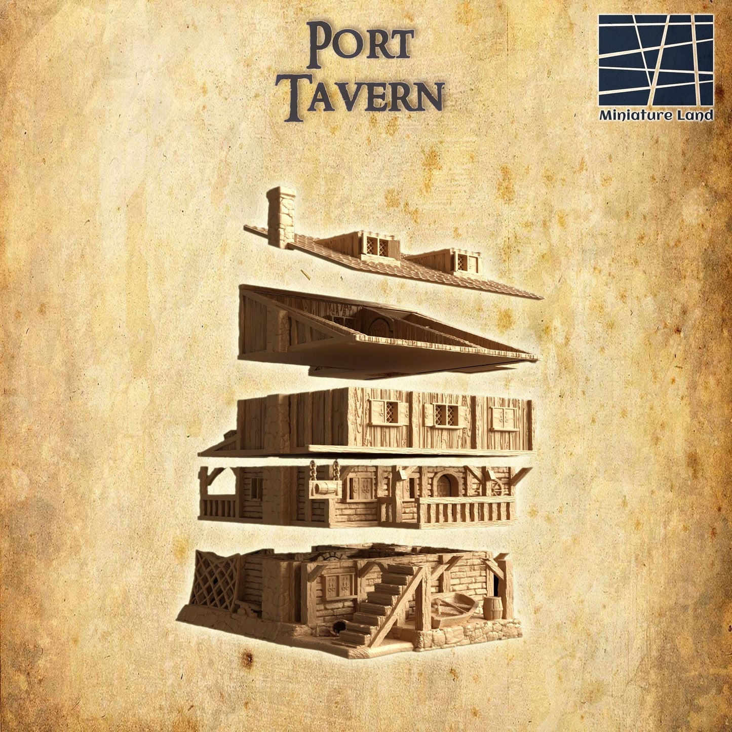 Port Tavern - Tabletop Terrain - 28 MM, Tabletop 3D Printed Terrain by MiniatureLand, Perfect for Wargaming and RPGs