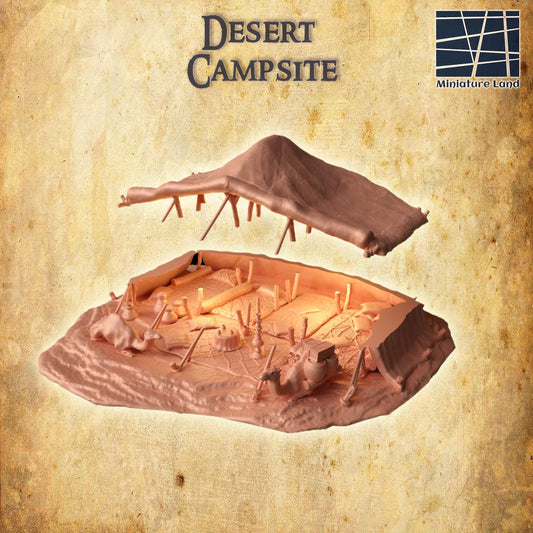 Desert Campsite - Tabletop Terrain - 28 MM, Tabletop 3D Printed Terrain by MiniatureLand, Perfect for Wargaming and RPGs