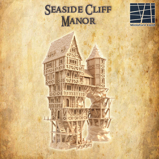 Seaside Cliff Manor - Tabletop Terrain - 28 MM, Tabletop 3D Printed Terrain by MiniatureLand, Perfect for Wargaming and RPGs