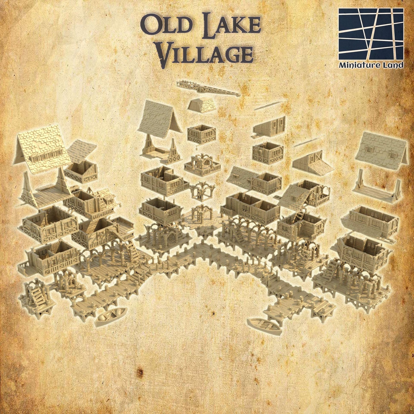 Old Lake Town - Tabletop Terrain - 28 MM, Tabletop 3D Printed Terrain by MiniatureLand, Perfect for Wargaming and RPGs