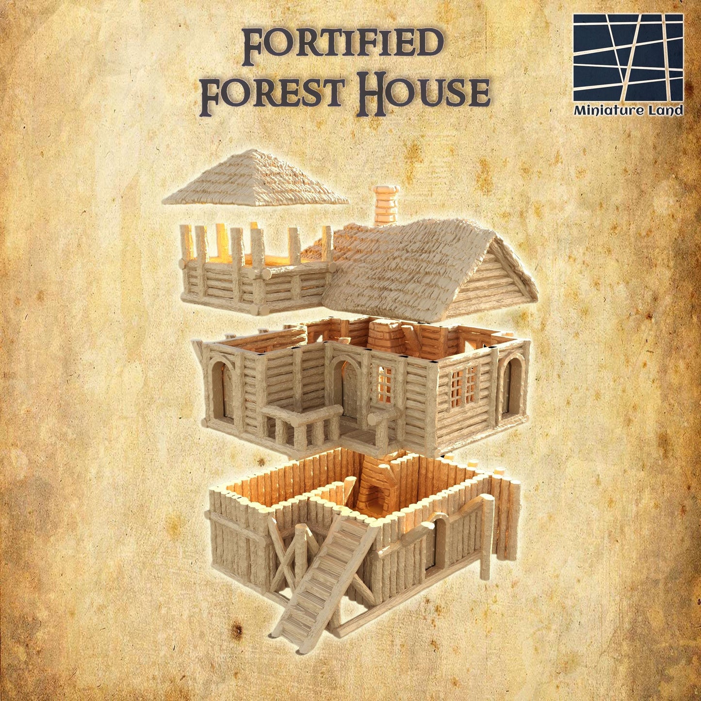 Fortified Forest House - Tabletop Terrain - 28 MM, Tabletop 3D Printed Terrain by MiniatureLand, Perfect for Wargaming and RPGs