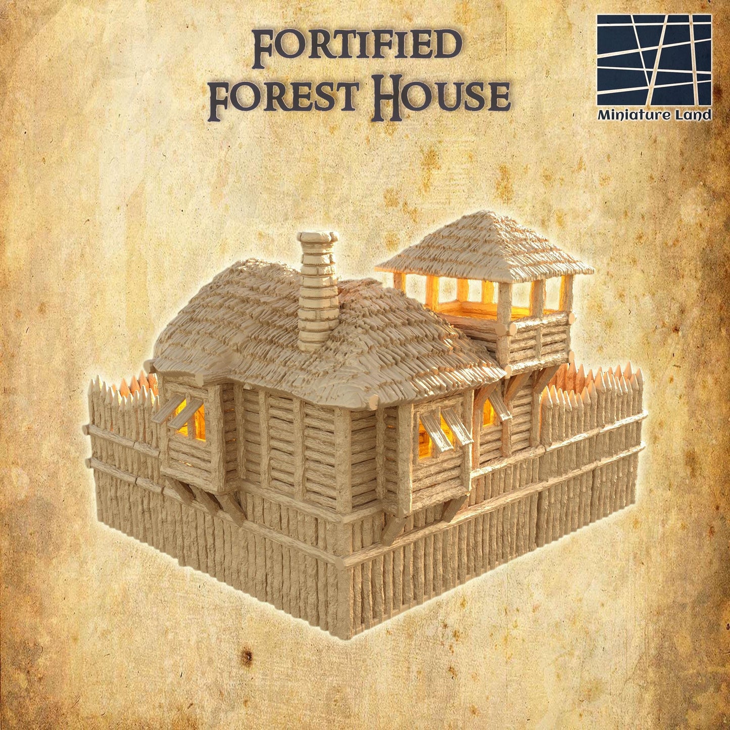 Fortified Forest House - Tabletop Terrain - 28 MM, Tabletop 3D Printed Terrain by MiniatureLand, Perfect for Wargaming and RPGs