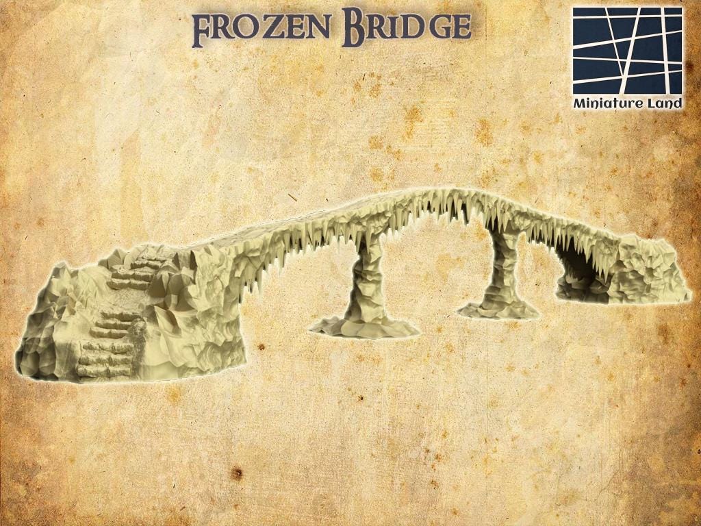 Frozen Bridge - Tabletop Terrain - 28 MM Tabletop 3D Printed Terrain by MiniatureLand, Perfect for Wargaming and RPGs