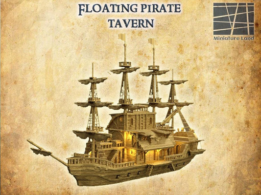 Floating Pirate Tavern- Tabletop Terrain - 28 MM Tabletop 3D Printed Terrain by MiniatureLand, Perfect for Wargaming and RPGs