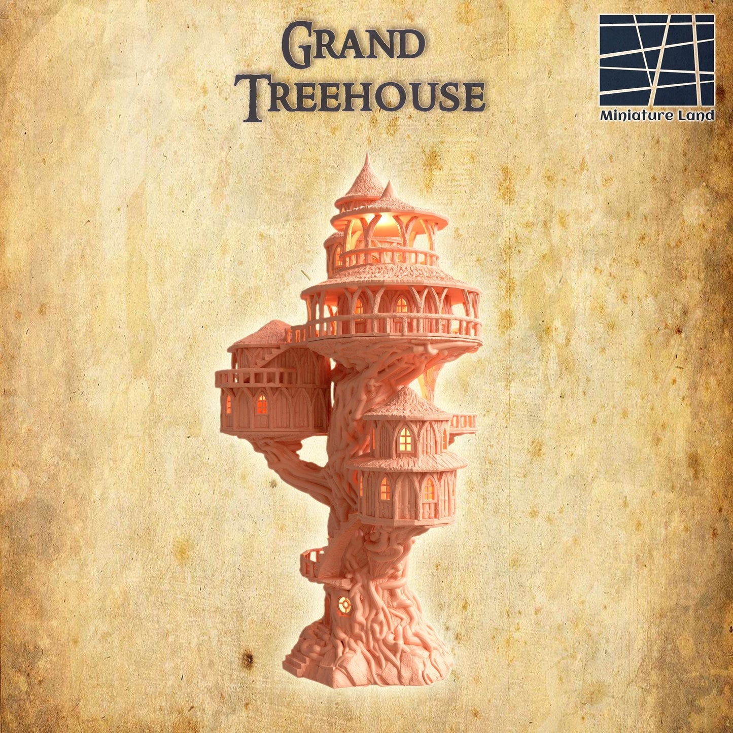 Grand Treehouse - Tabletop Terrain - 28 MM, Tabletop 3D Printed Terrain by MiniatureLand, Perfect for Wargaming and RPGs