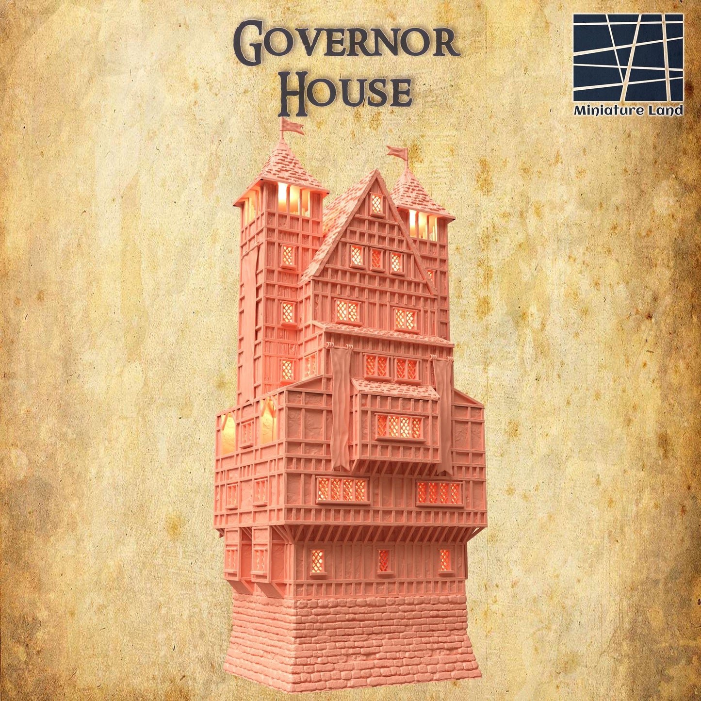 Governor House - Tabletop Terrain - 28 MM, Tabletop 3D Printed Terrain by MiniatureLand, Perfect for Wargaming and RPGs