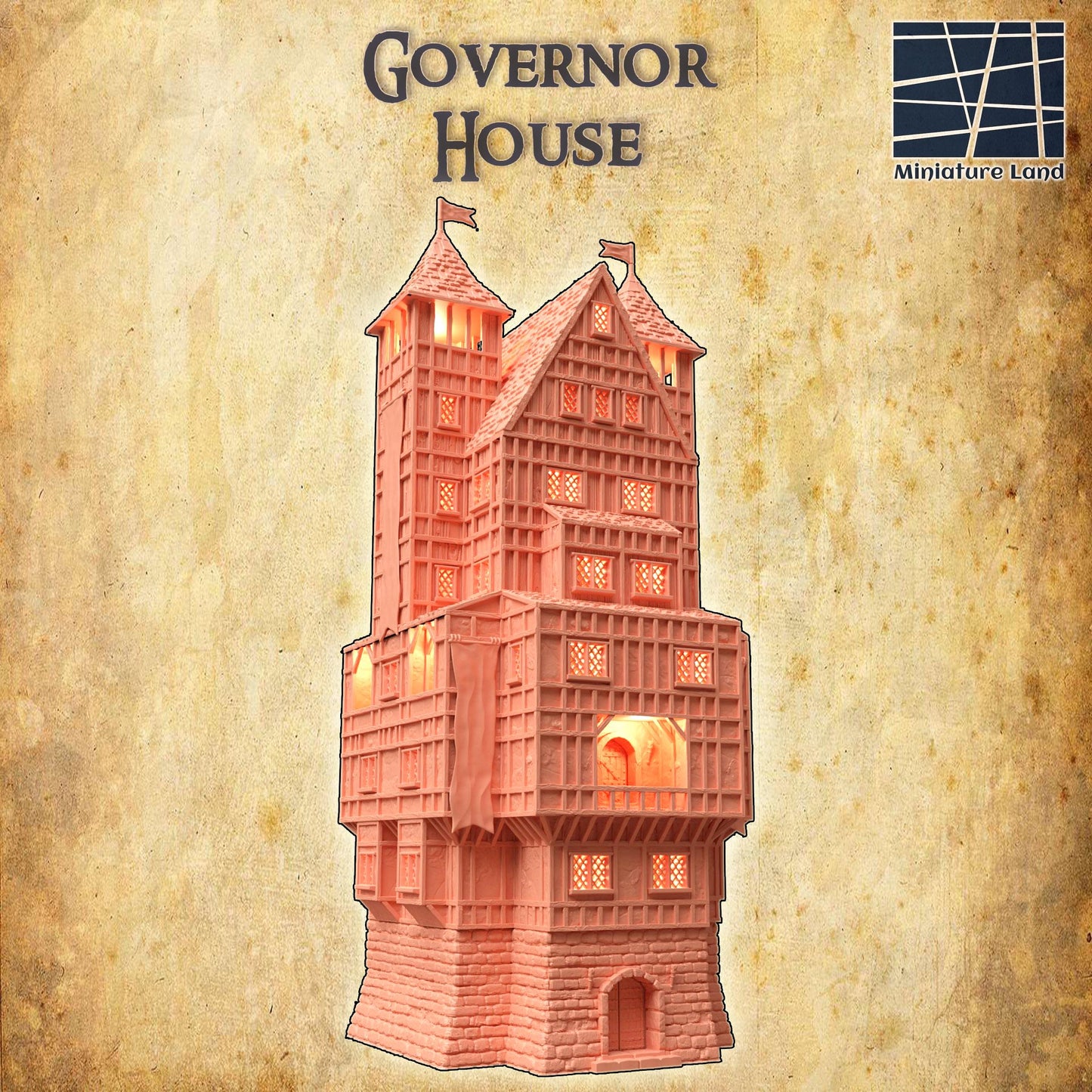 Governor House - Tabletop Terrain - 28 MM, Tabletop 3D Printed Terrain by MiniatureLand, Perfect for Wargaming and RPGs