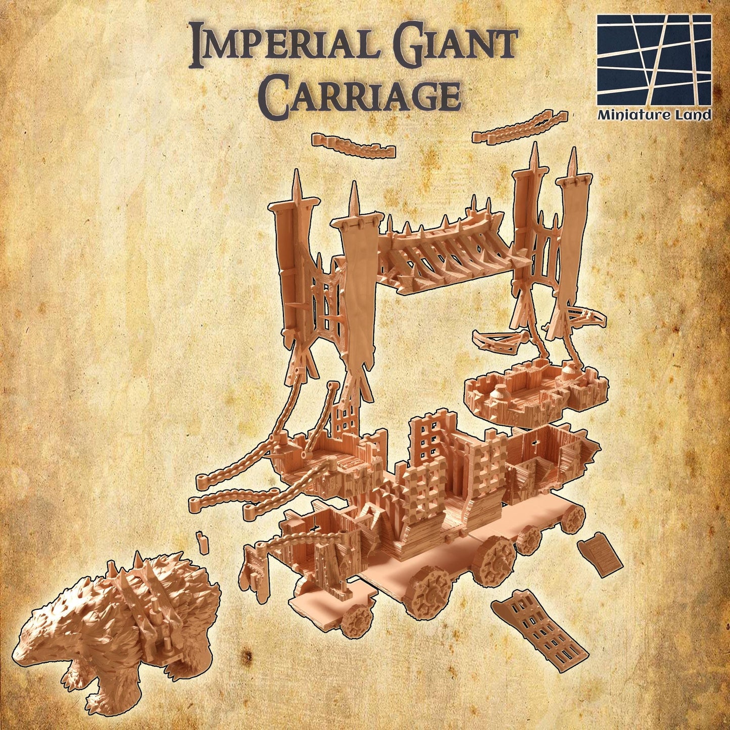 Giant Prison Cart - Tabletop Terrain - 28 MM, Tabletop 3D Printed Terrain by MiniatureLand, Perfect for Wargaming and RPGs