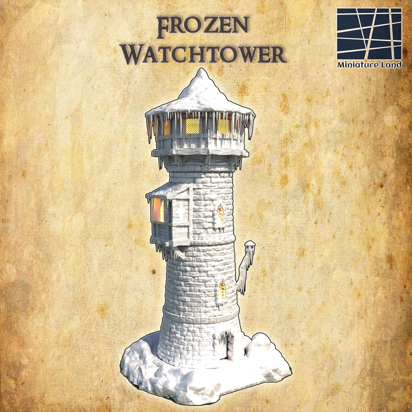 Frozen Watchtower - Tabletop Terrain - 28 MM, Tabletop 3D Printed Terrain by MiniatureLand, Perfect for Wargaming and RPGs