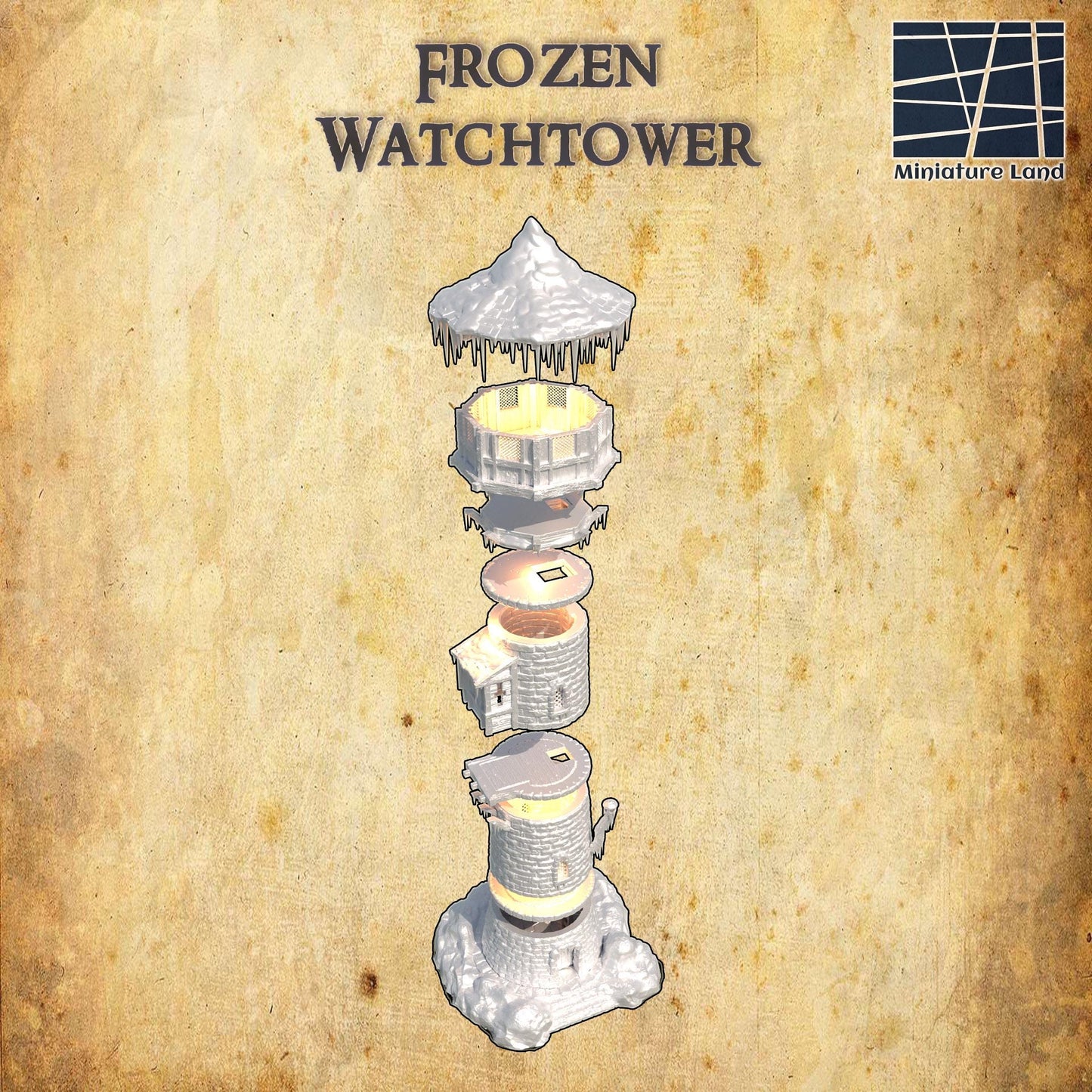Frozen Watchtower - Tabletop Terrain - 28 MM, Tabletop 3D Printed Terrain by MiniatureLand, Perfect for Wargaming and RPGs