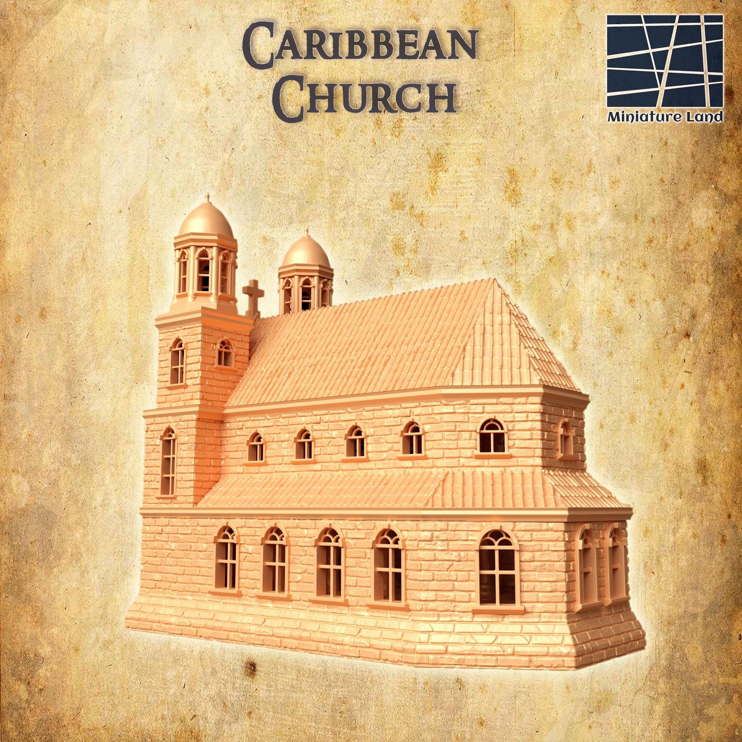 Caribbean Church - Tabletop Terrain - 28 MM, Tabletop 3D Printed Terrain by MiniatureLand, Perfect for Wargaming and RPGs