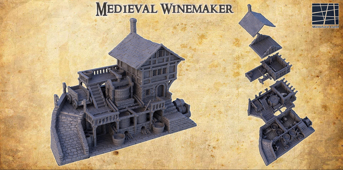 Medieval Winemaker - Tabletop Terrain - 28 MM, Tabletop 3D Printed Terrain by MiniatureLand, Perfect for Wargaming and RPGs
