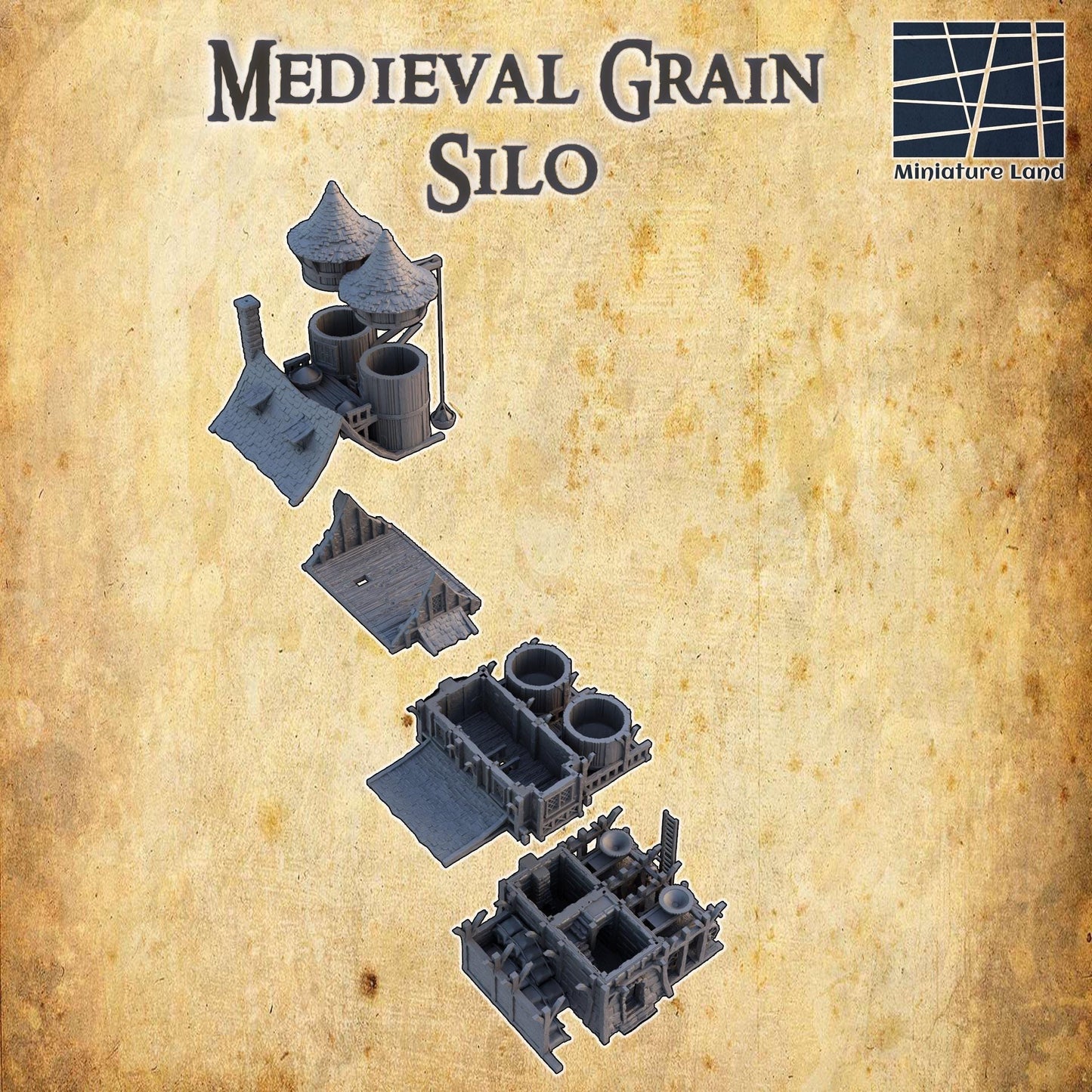 Medieval Grain Silo - Tabletop Terrain - 28 MM, Tabletop 3D Printed Terrain by MiniatureLand, Perfect for Wargaming and RPGs