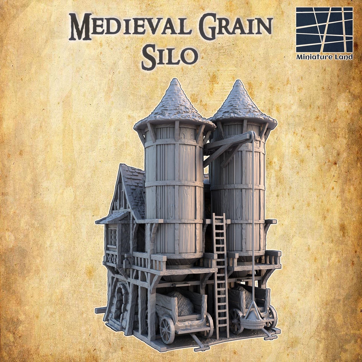 Medieval Grain Silo - Tabletop Terrain - 28 MM, Tabletop 3D Printed Terrain by MiniatureLand, Perfect for Wargaming and RPGs