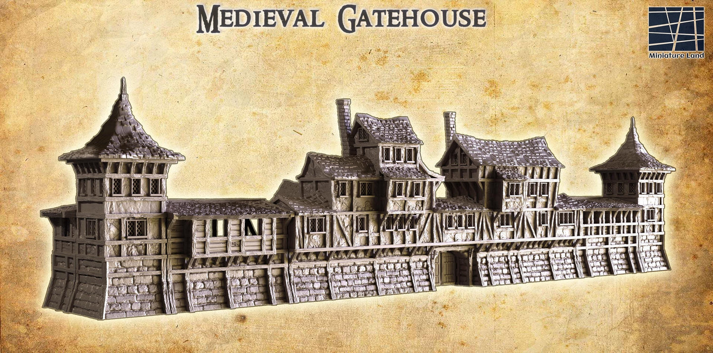 Medieval Gatehouse - Tabletop Terrain - 28 MM, Tabletop 3D Printed Terrain by MiniatureLand, Perfect for Wargaming and RPGs