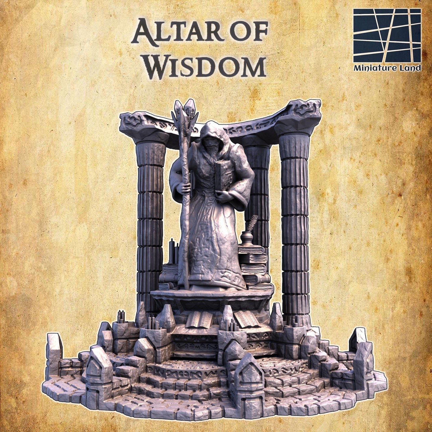 Altar of Wisdom - Tabletop Terrain - 28 MM, Tabletop 3D Printed Terrain by MiniatureLand, Perfect for Wargaming and RPGs