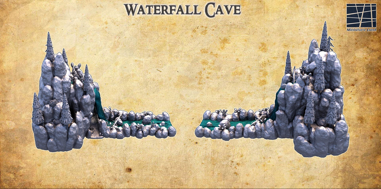 Waterfall Cave - Tabletop Terrain - 28 MM, Tabletop 3D Printed Terrain by MiniatureLand, Perfect for Wargaming and RPGs