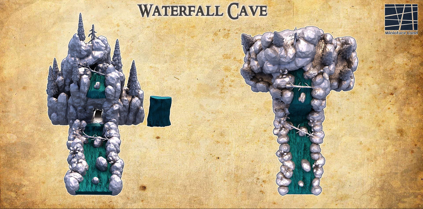 Waterfall Cave - Tabletop Terrain - 28 MM, Tabletop 3D Printed Terrain by MiniatureLand, Perfect for Wargaming and RPGs