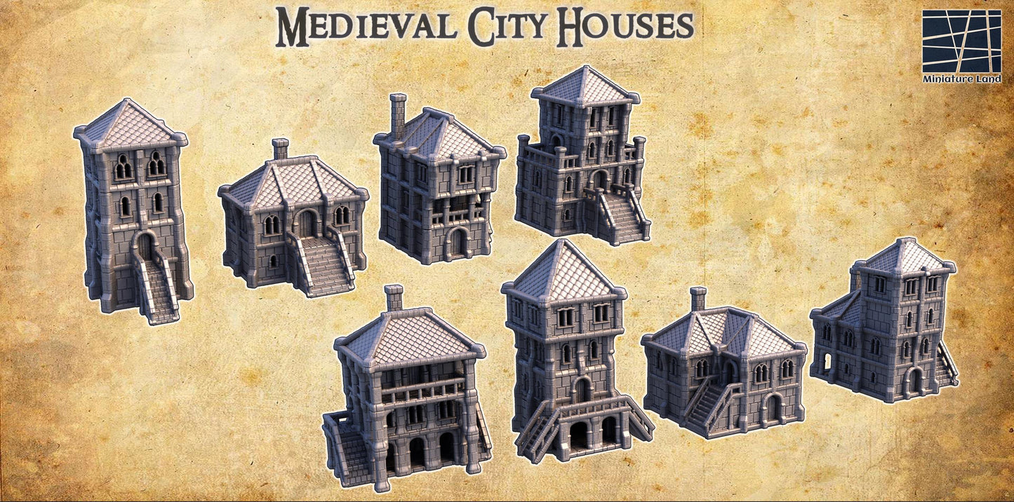 Medieval City Houses - Tabletop Terrain - 28 MM, Tabletop 3D Printed Terrain by MiniatureLand, Perfect for Wargaming and RPGs