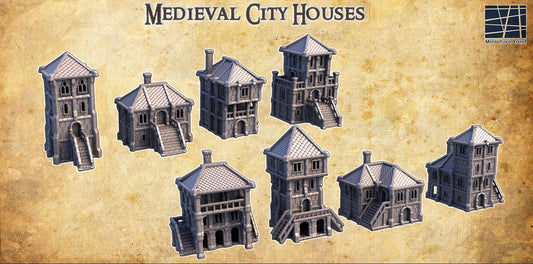 Medieval City Houses - Tabletop Terrain - 28 MM, Tabletop 3D Printed Terrain by MiniatureLand, Perfect for Wargaming and RPGs