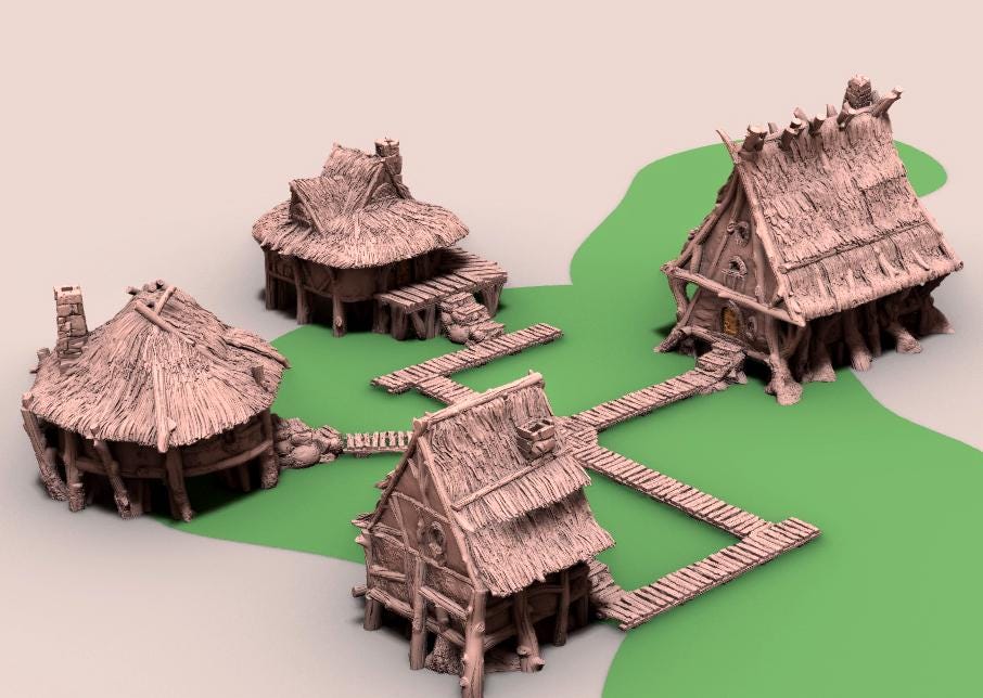 Halfling Swamp Village by GameScape3D - 3D Printed Tabletop Terrain, Perfect for Wargames, Board Games, RPGs