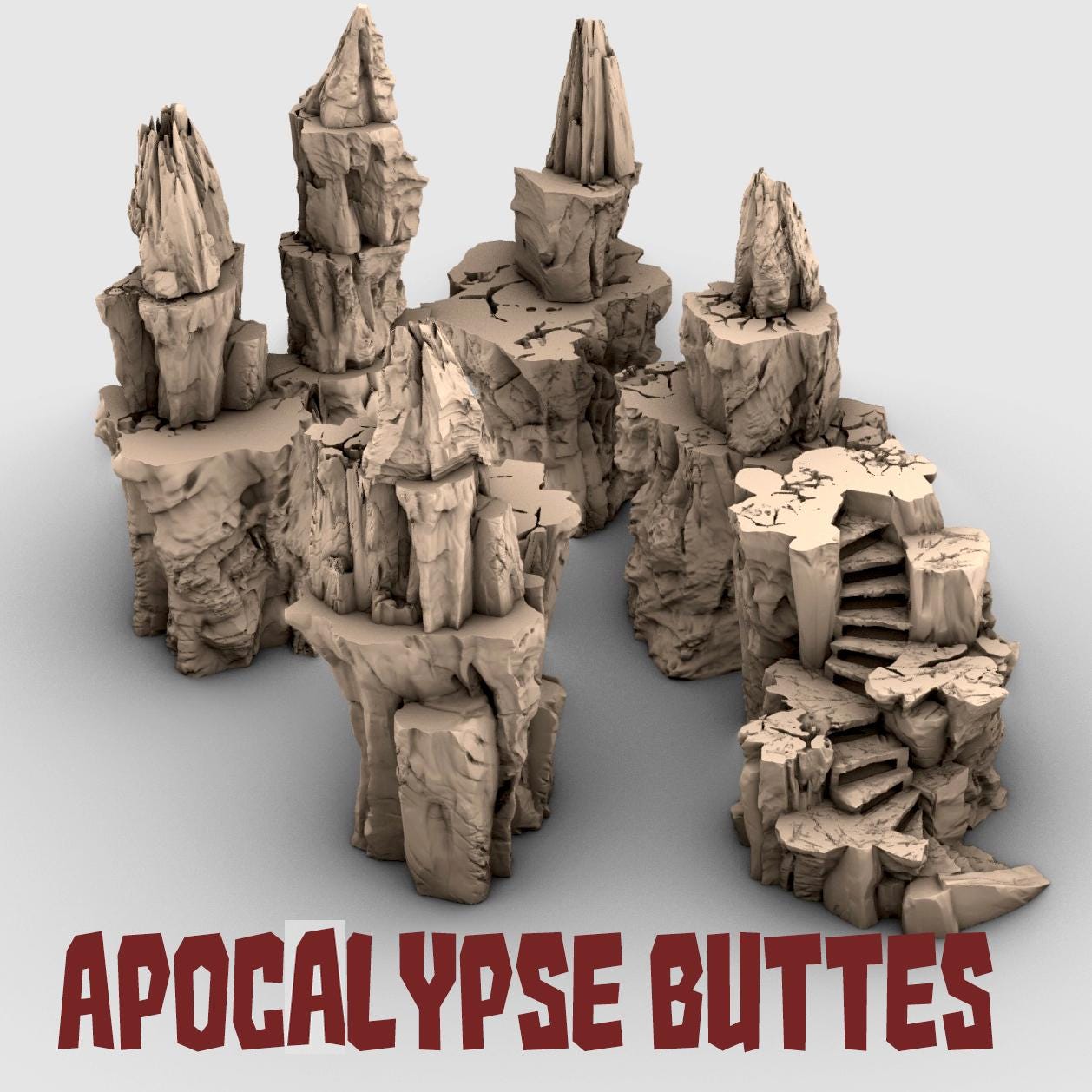 Stackable Apocalypse Buttes by GameScape3D - 3D Printed Tabletop Terrain, Perfect for Wargames, Board Games, Role Playing Games