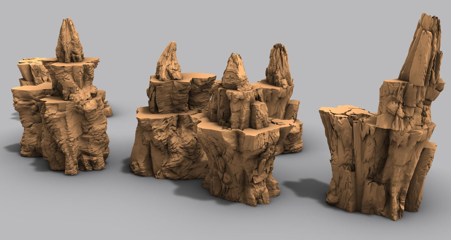 Stackable Apocalypse Buttes by GameScape3D - 3D Printed Tabletop Terrain, Perfect for Wargames, Board Games, Role Playing Games