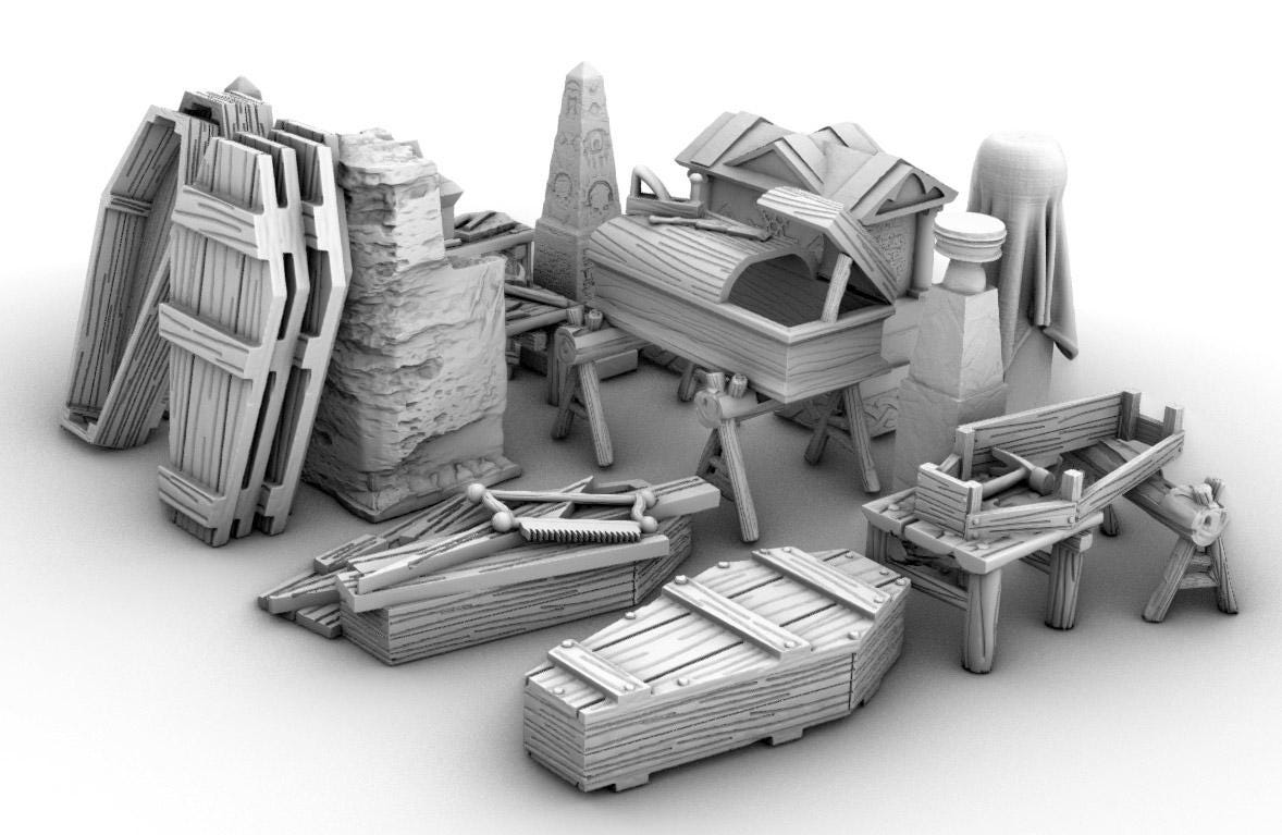 Grave and Coffin Maker Workshop by GameScape3D - 3D Printed Tabletop Terrain, Perfect for Wargames, Board Games, RPGs