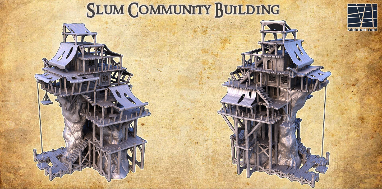 Slum Community Building - Tabletop Terrain - 28 MM, Tabletop 3D Printed Terrain by MiniatureLand, Perfect for Wargaming and RPGs