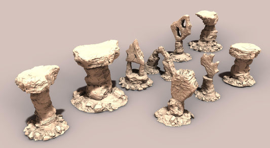 Balanced Badland Rocks - 3D Printed Tabletop Terrain, Perfect for Wargames, Board Games, Role Playing Games
