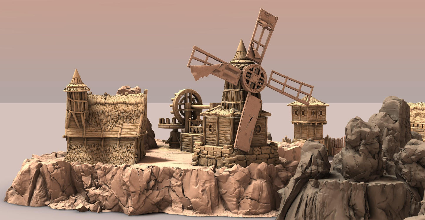 Primitive Windmill by GameScape3D - 3D Printed Tabletop Terrain, Perfect for Wargames, Role playing games, Tabletop games