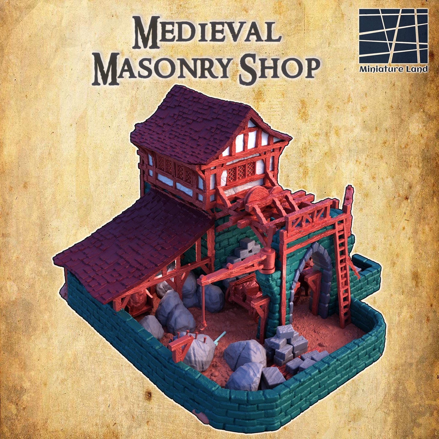 Medieval Masonry Shop - Tabletop Terrain - 28 MM, Tabletop 3D Printed Terrain by MiniatureLand, Perfect for Wargaming and RPGs