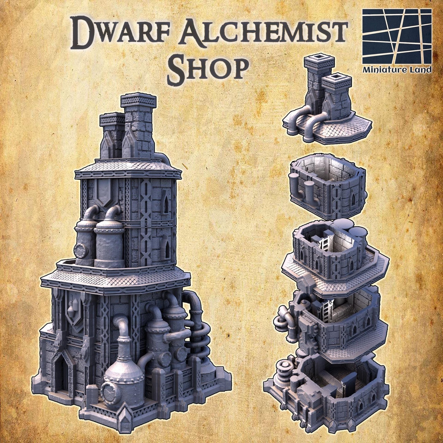 Dwarf Alchemist Shop - Tabletop Terrain - 28 MM, Tabletop 3D Printed Terrain by MiniatureLand, Perfect for Wargaming and RPGs