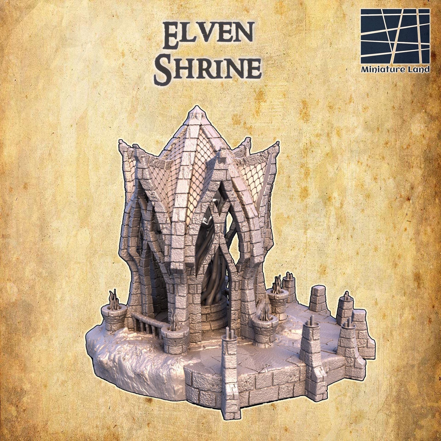 Elven Shrine - Tabletop Terrain - 28 MM, Tabletop 3D Printed Terrain by MiniatureLand, Perfect for Wargaming and RPGs