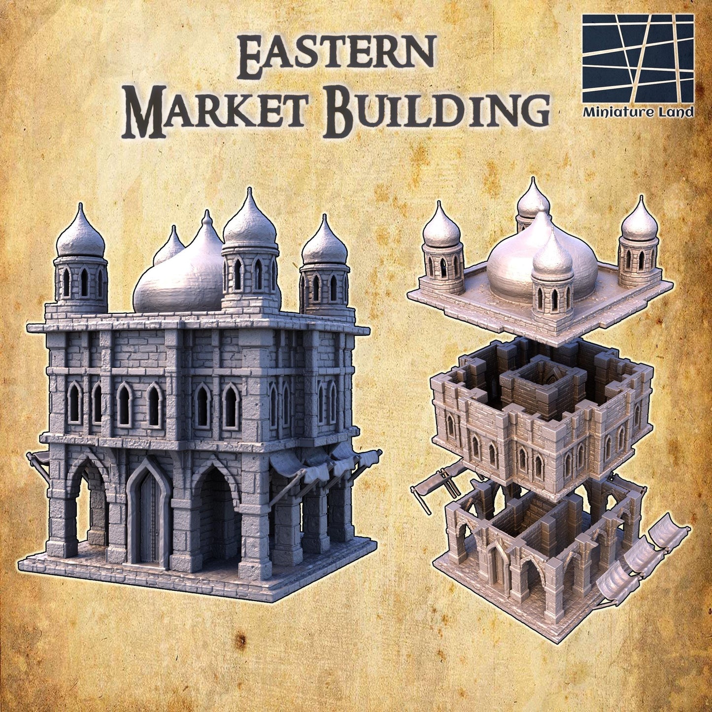 Eastern Marketplace - Tabletop Terrain - 28 MM Tabletop 3D Printed Terrain by MiniatureLand, Perfect for Wargaming and RPGs