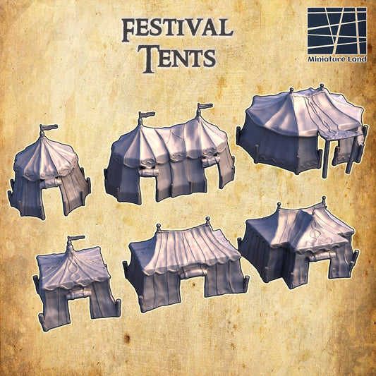 Festival Tents - Tabletop Terrain - 28 MM, Tabletop 3D Printed Terrain by MiniatureLand, Perfect for Wargaming and RPGs