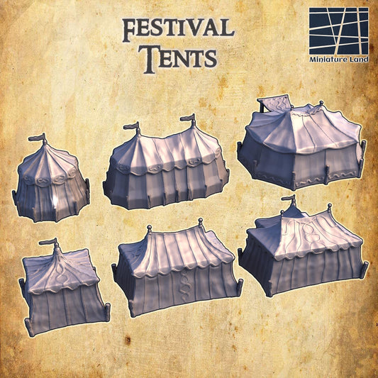 Festival Tents - Tabletop Terrain - 28 MM, Tabletop 3D Printed Terrain by MiniatureLand, Perfect for Wargaming and RPGs