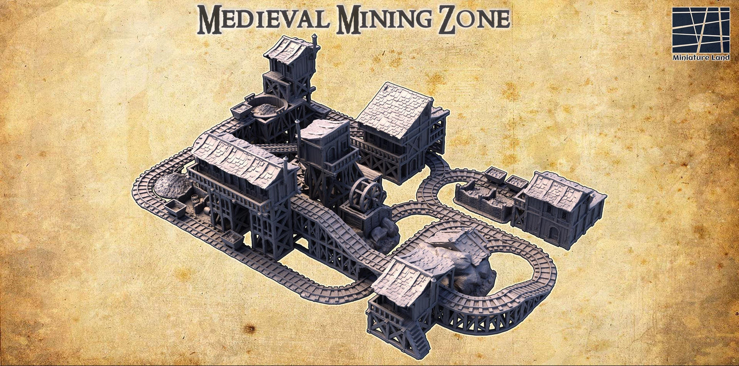 Medieval Mining Zone - Tabletop Terrain - 28 MM, Tabletop 3D Printed Terrain by MiniatureLand, Perfect for Wargaming and RPGs
