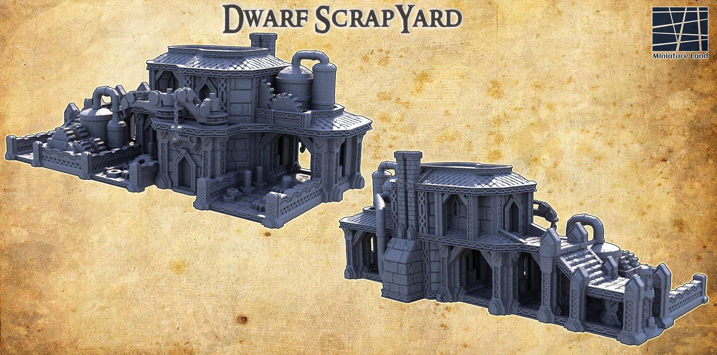 Dwarf Scrapyard - Tabletop Terrain - 28 MM, Tabletop 3D Printed Terrain by MiniatureLand, Perfect for Wargaming and RPGs