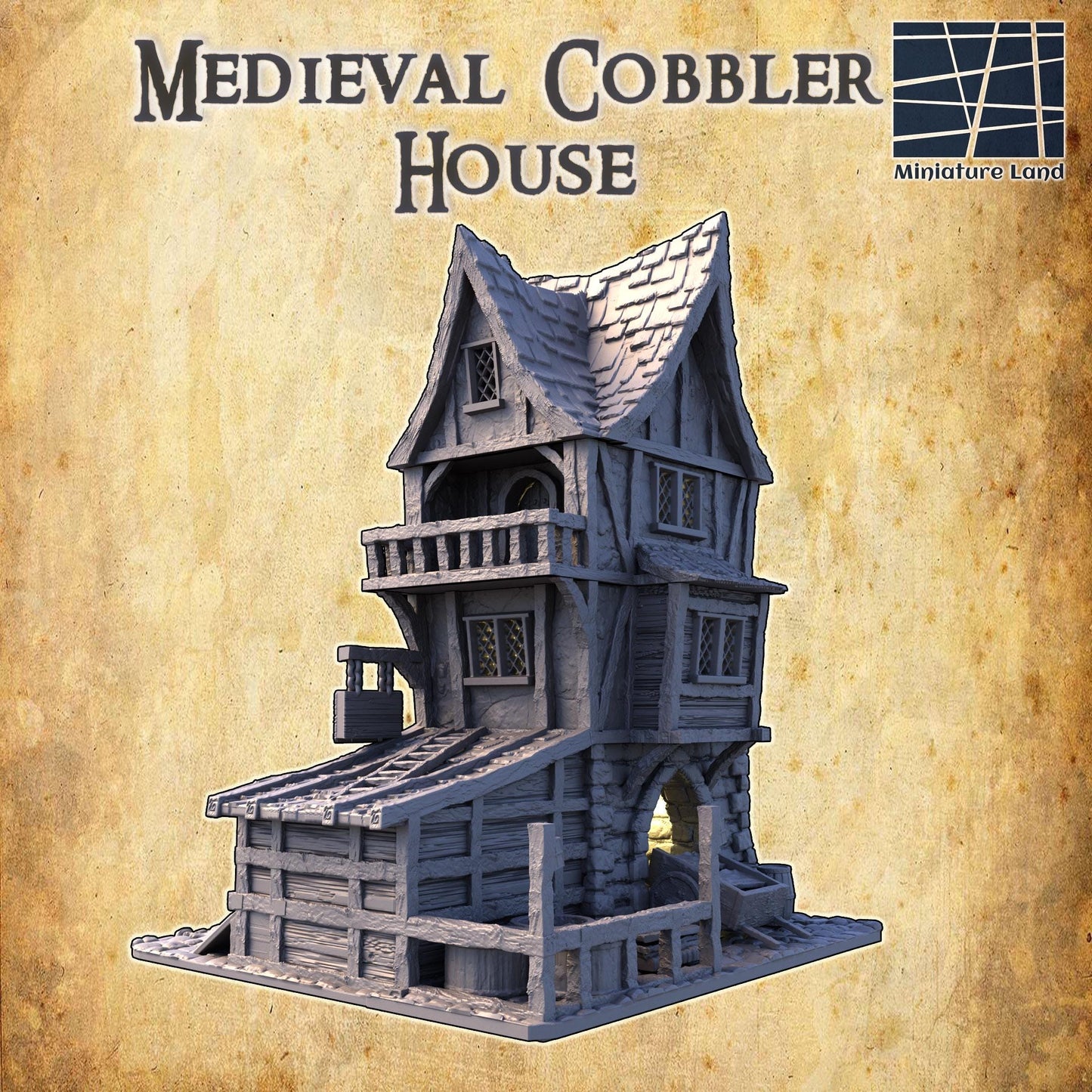 Medieval Cobbler House - Tabletop Terrain - 28 MM, Tabletop 3D Printed Terrain by MiniatureLand, Perfect for Wargaming and RPGs