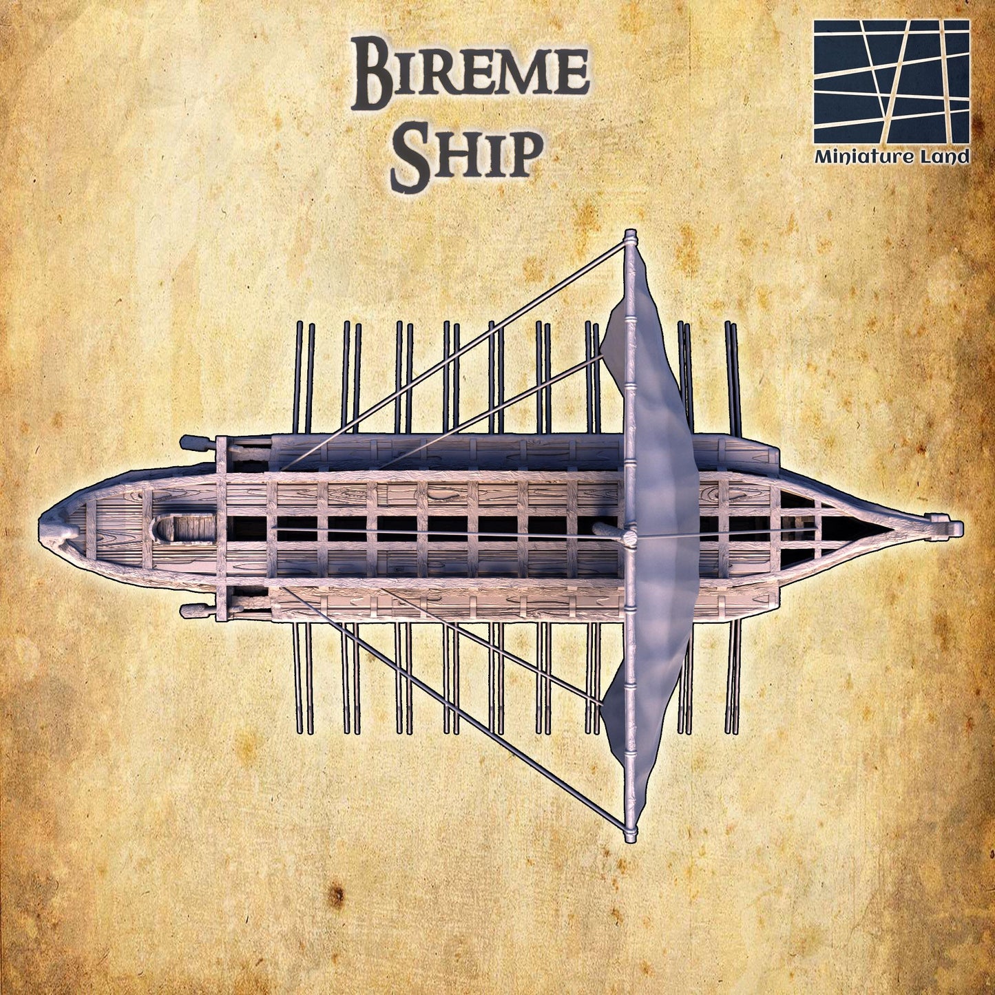 Bireme Ship - Tabletop Terrain - 28 MM, Tabletop 3D Printed Terrain by MiniatureLand, Perfect for Wargaming and RPGs
