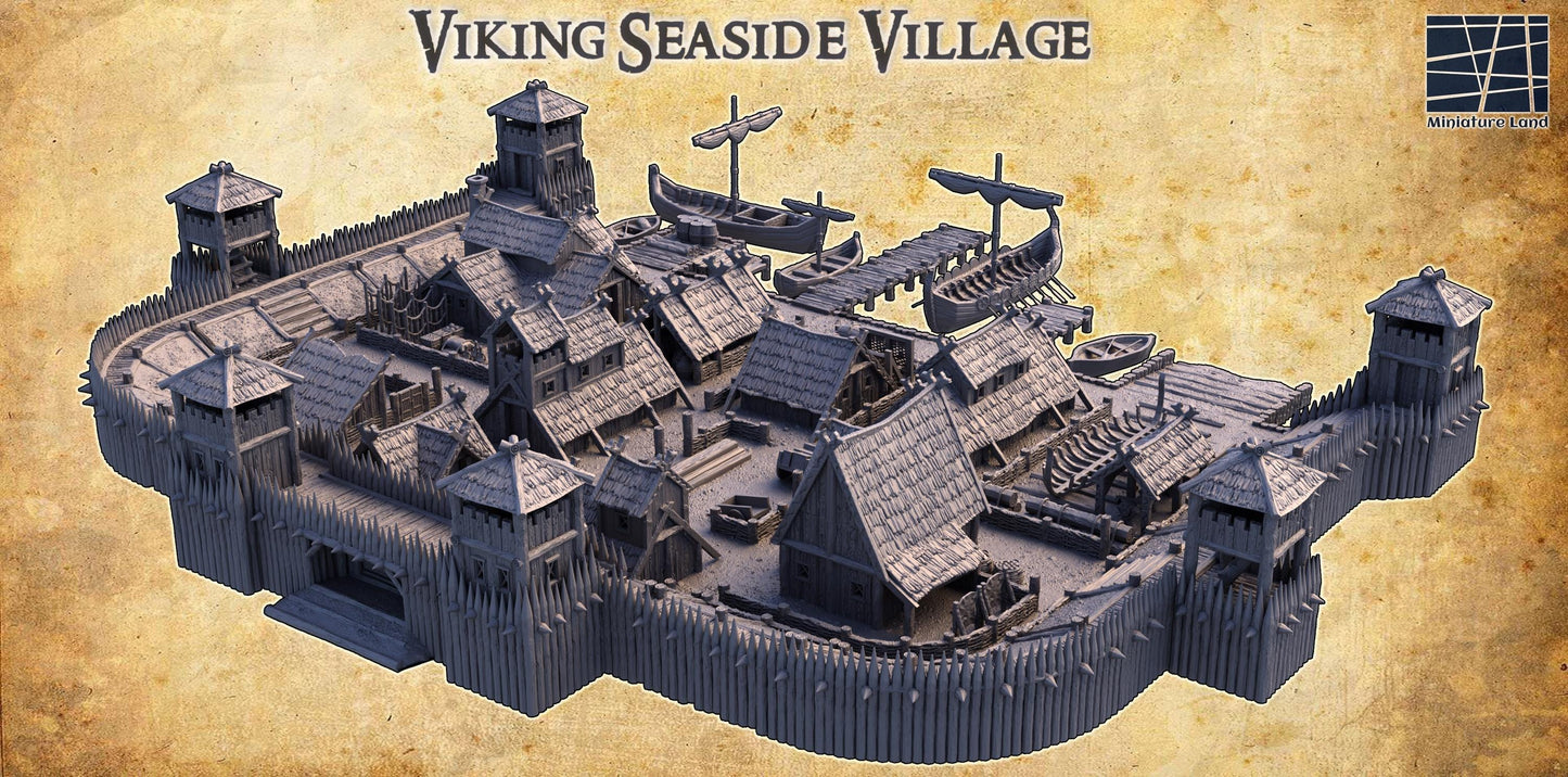 Viking Seaside Village - Tabletop Terrain - 28 MM, Tabletop 3D Printed Terrain by MiniatureLand, Perfect for Wargaming and RPGs