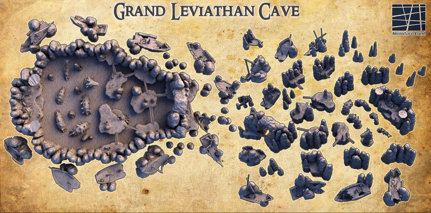 Grand Leviathan Cave - Tabletop Terrain - 28 MM, Tabletop 3D Printed Terrain by MiniatureLand, Perfect for Wargaming and RPGs