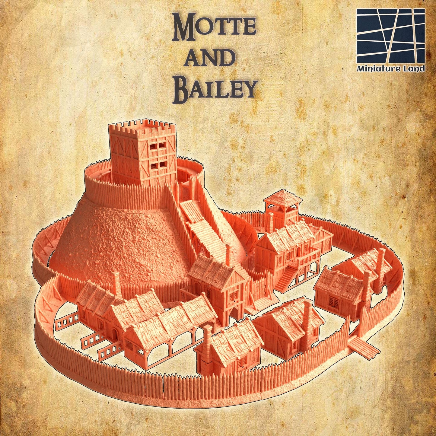 Modular Motte and Bailey - Tabletop Terrain - 28 MM, Tabletop 3D Printed Terrain by MiniatureLand, Perfect for Wargaming and RPGs