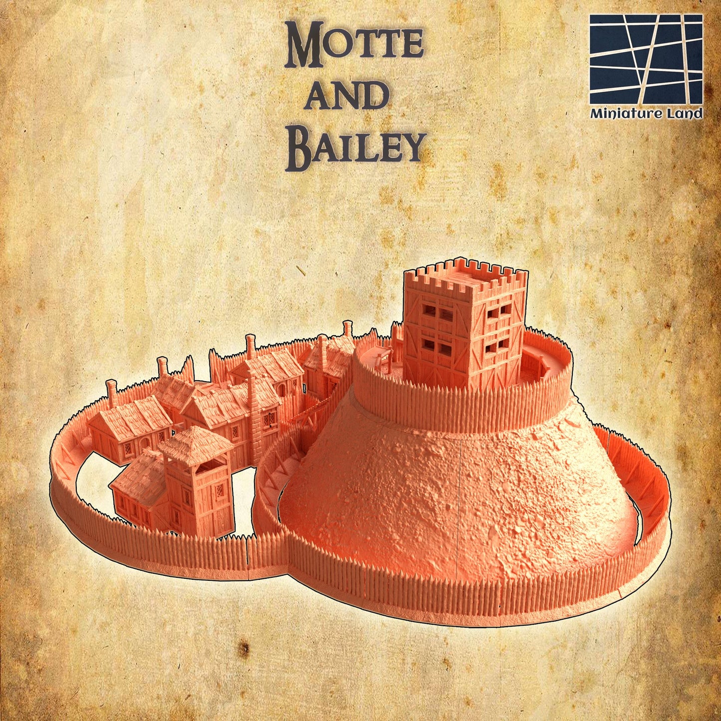 Modular Motte and Bailey - Tabletop Terrain - 28 MM, Tabletop 3D Printed Terrain by MiniatureLand, Perfect for Wargaming and RPGs